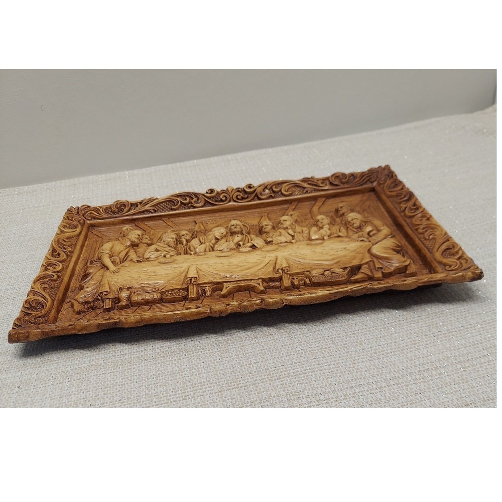 Vintage The Last Supper 3D Relief Wall Plaque Faux Wood Religious Art USA 13.5x8 - Picture 2 of 7